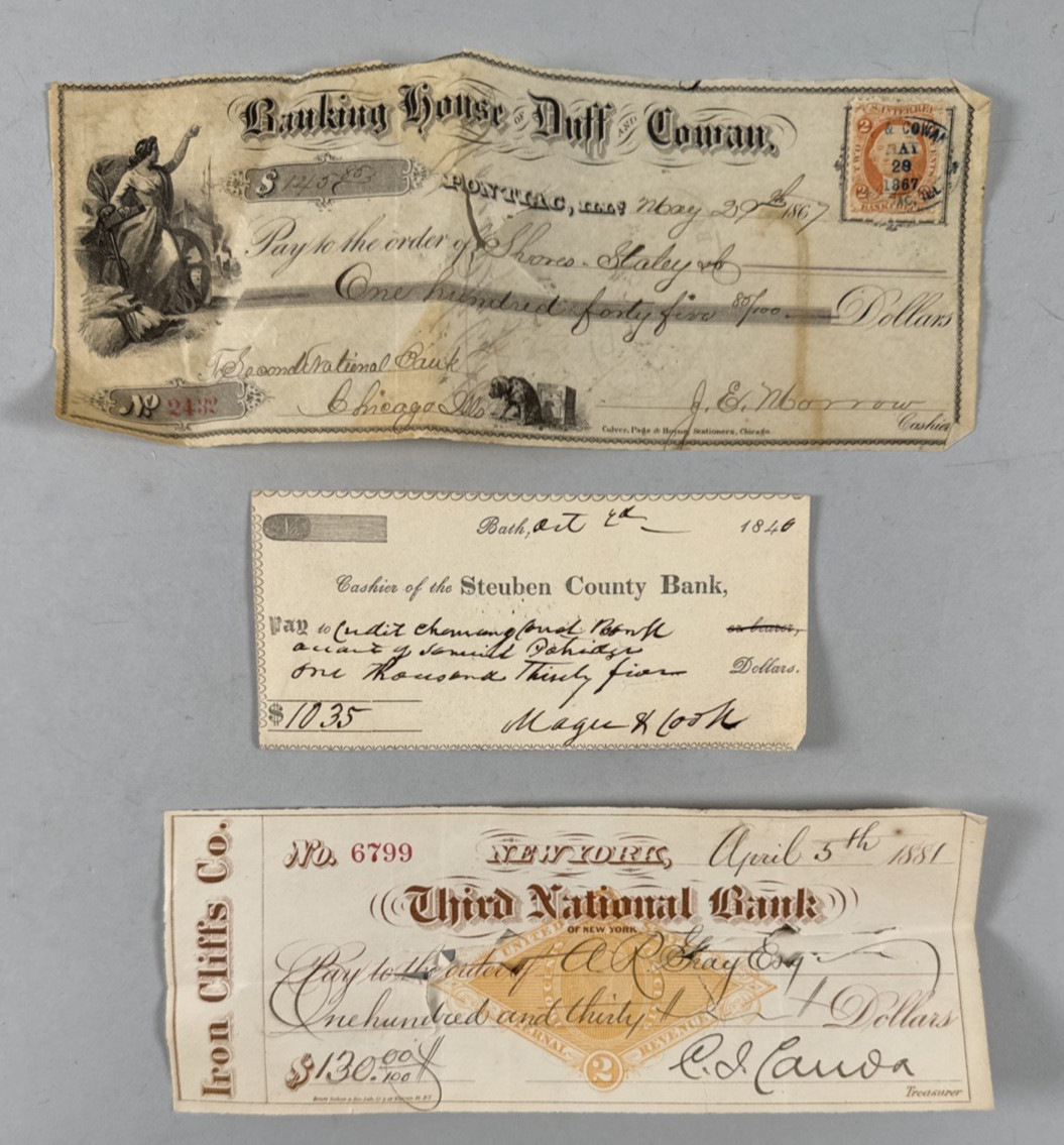 Lot of 300 US Bank Cancelled Checks 1861-1934 Marion Central, The Peoples Bank