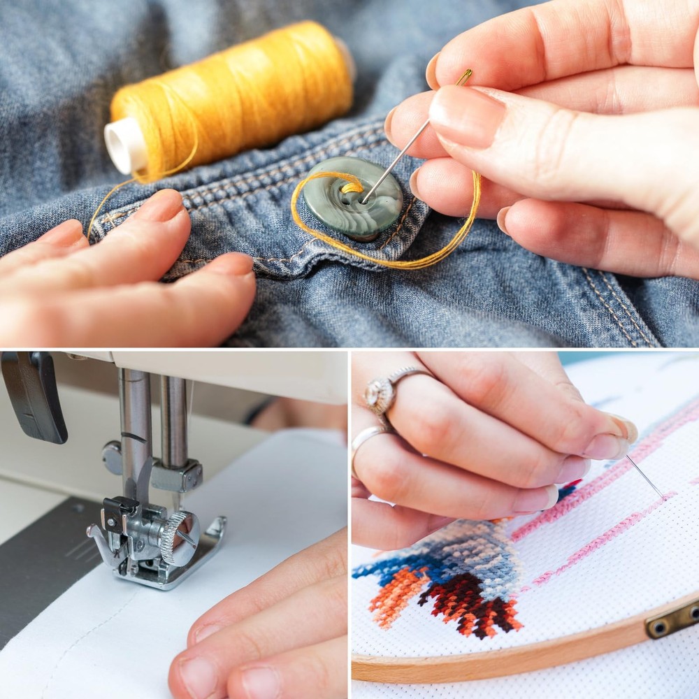 Sewing Thread Set, 12 Colors Polyester, Hand Needles, Threader Included