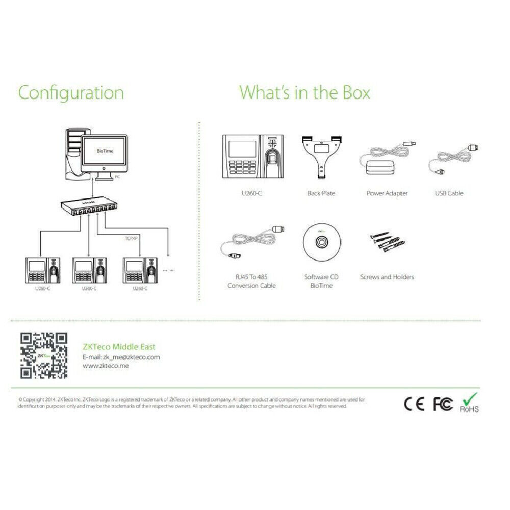 Zkteco SDK Optical Fingerprint Sensor Time Attendance Card Reader With plug