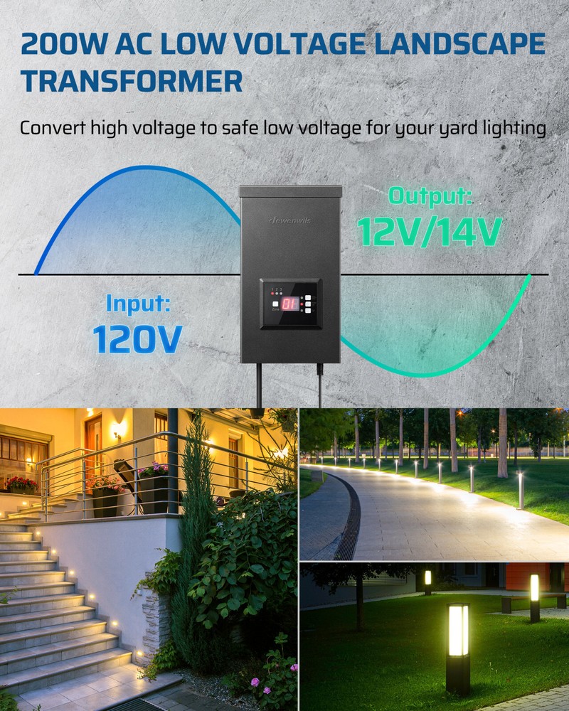 DEWENWILS 200W Low Voltage Transformer Timer and Photocell Sensor Weatherproof