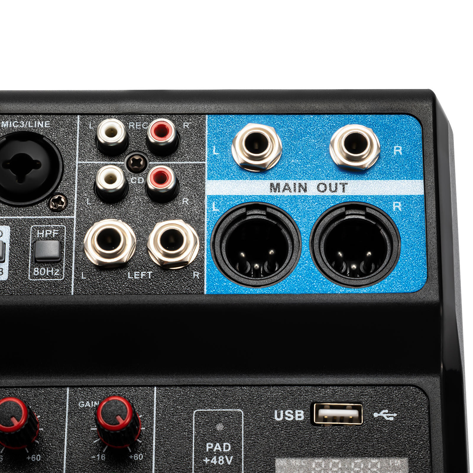 5-Channel Mixer with Bluetooth, USB, and Reverb for Live Audio Mixing