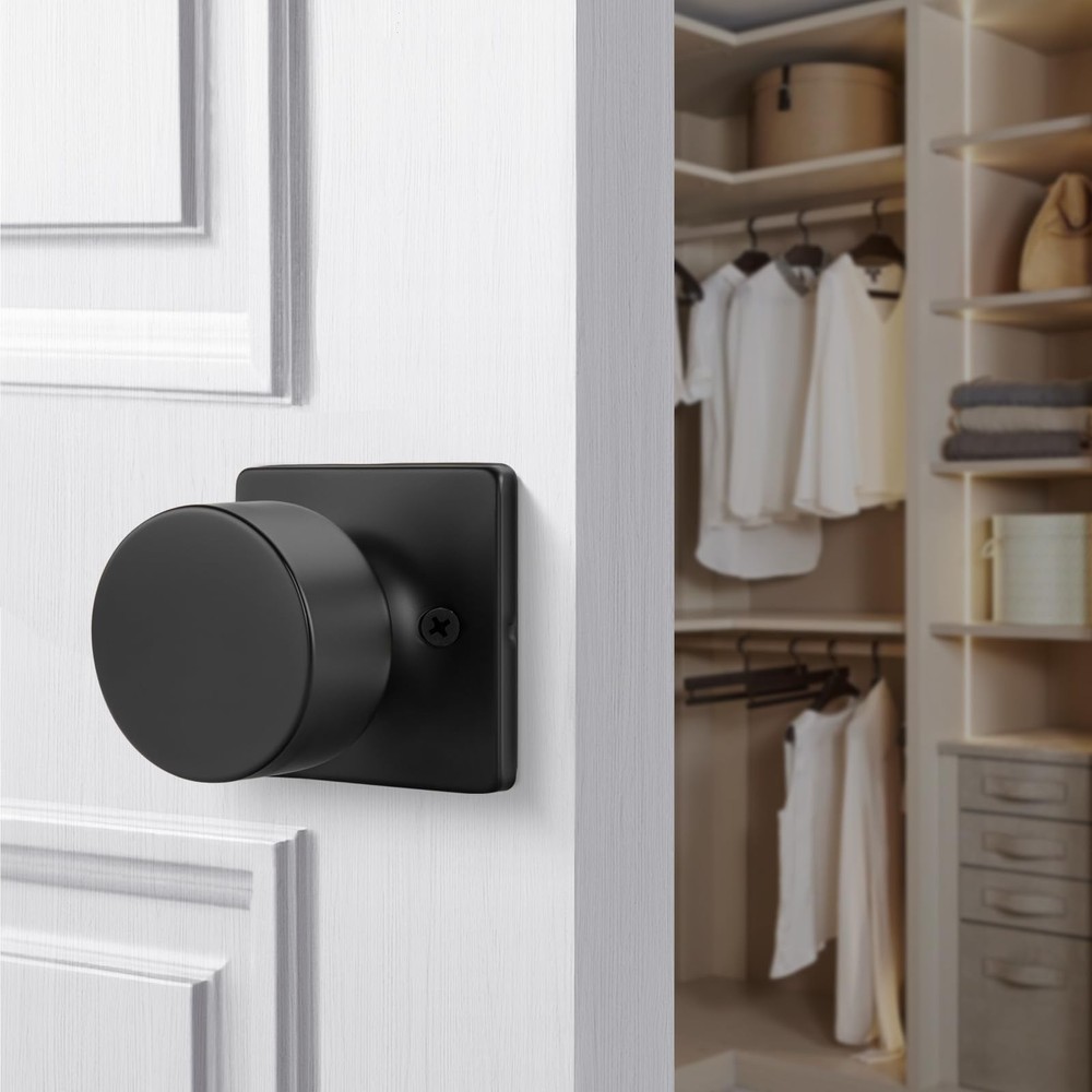 Matte Black Dummy Door Knobs No-Function, Single-Side Black Door Knobs for Ha...