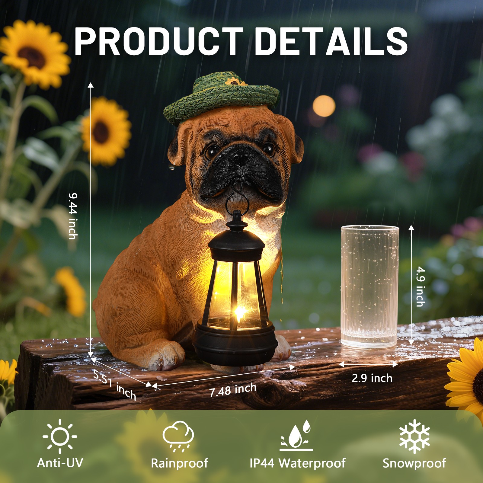 Solar-Powered Garden Dog Statue with Integrated Lanterns for Outdoor Decor