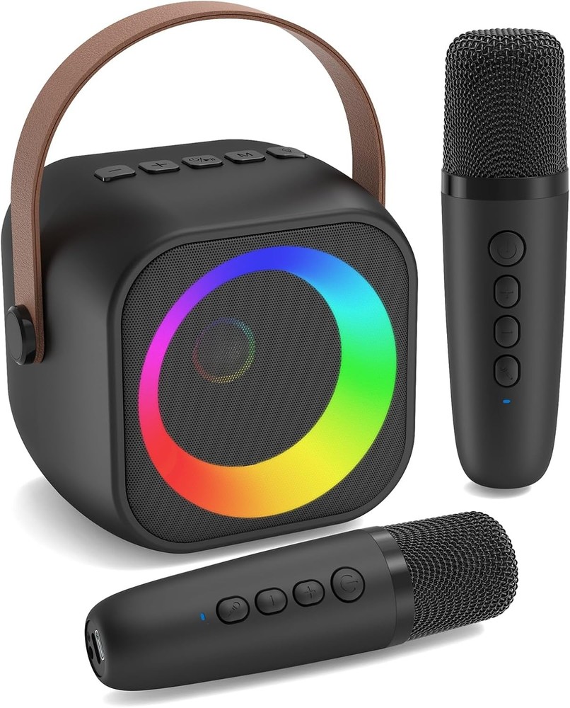 Mini Karaoke Machine, Portable Bluetooth Karaoke Speaker with 2 Wireless Microph