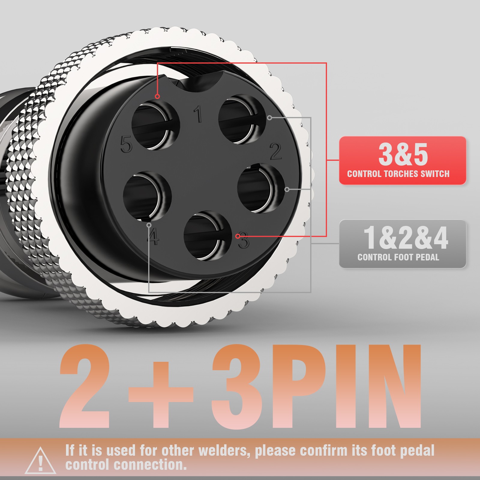 TIG Foot Pedal 5-Pin Connector - Compatible with YWT-200DC/TIG-200P/205P Welding