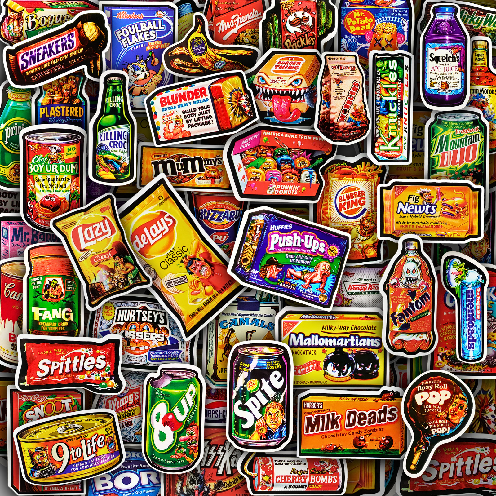 50pcs Waterproof Wacky Spoof Food Vinyl Stickers Pack for Water Bottles, Laptops