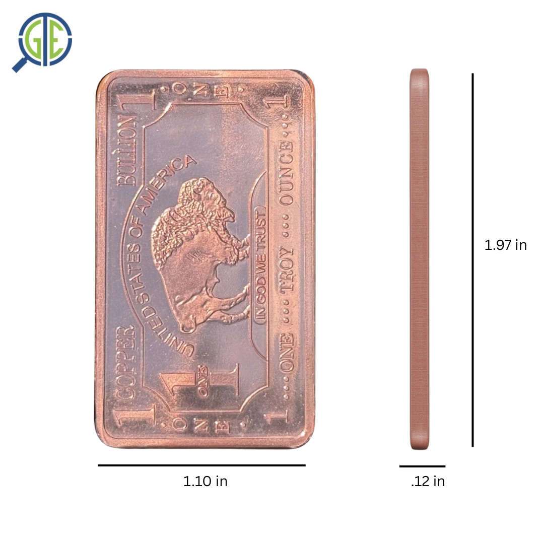 1 Troy oz .999 Copper Bullion Bar American Buffalo Pure Fine Solid Metal Ingot