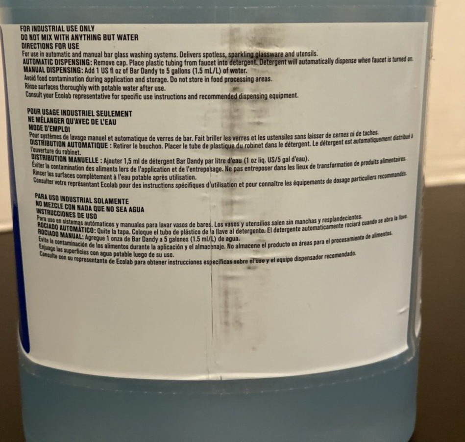 Ecolab Bar Dandy 6114050 Detergent for Bar Glasses and Utensils, 1Gal