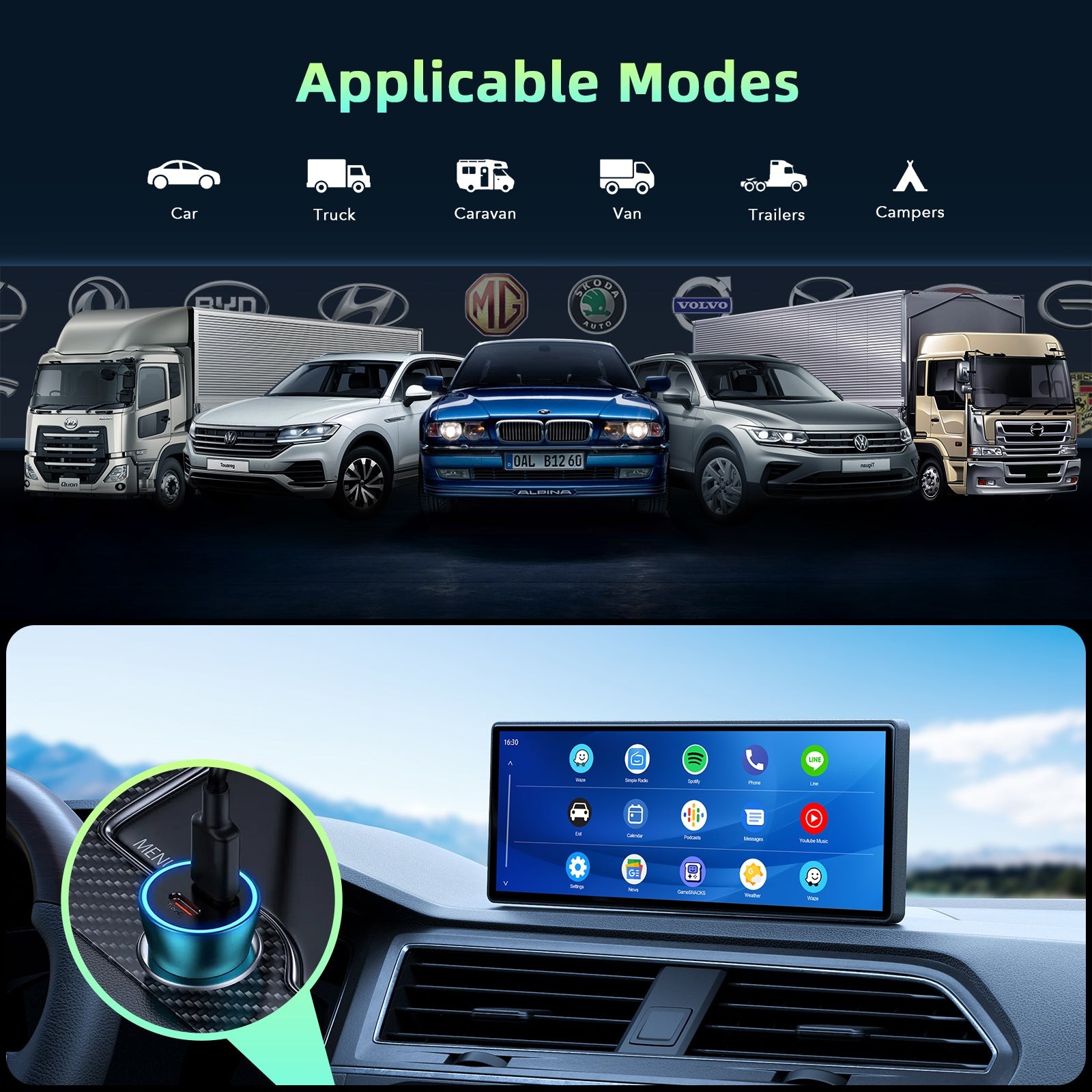Wireless Carplay Screen for Car, 10.26" Portable Car Stereo Radio Touch Screen