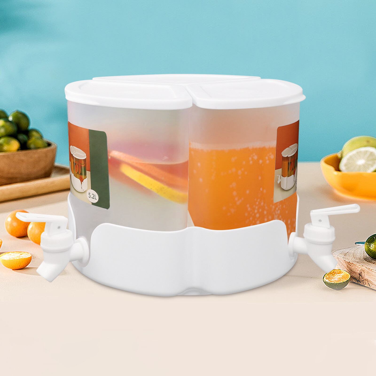 360° Rotation Juice/Drink Dispenser 5.2L 3-in-1 Beverage Dispenser W/ 3* Faucets