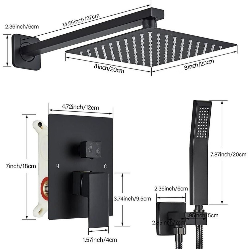 Shower Faucet System Combo Set 2 Function Rainfall Head Mixing Valve Wall Mount