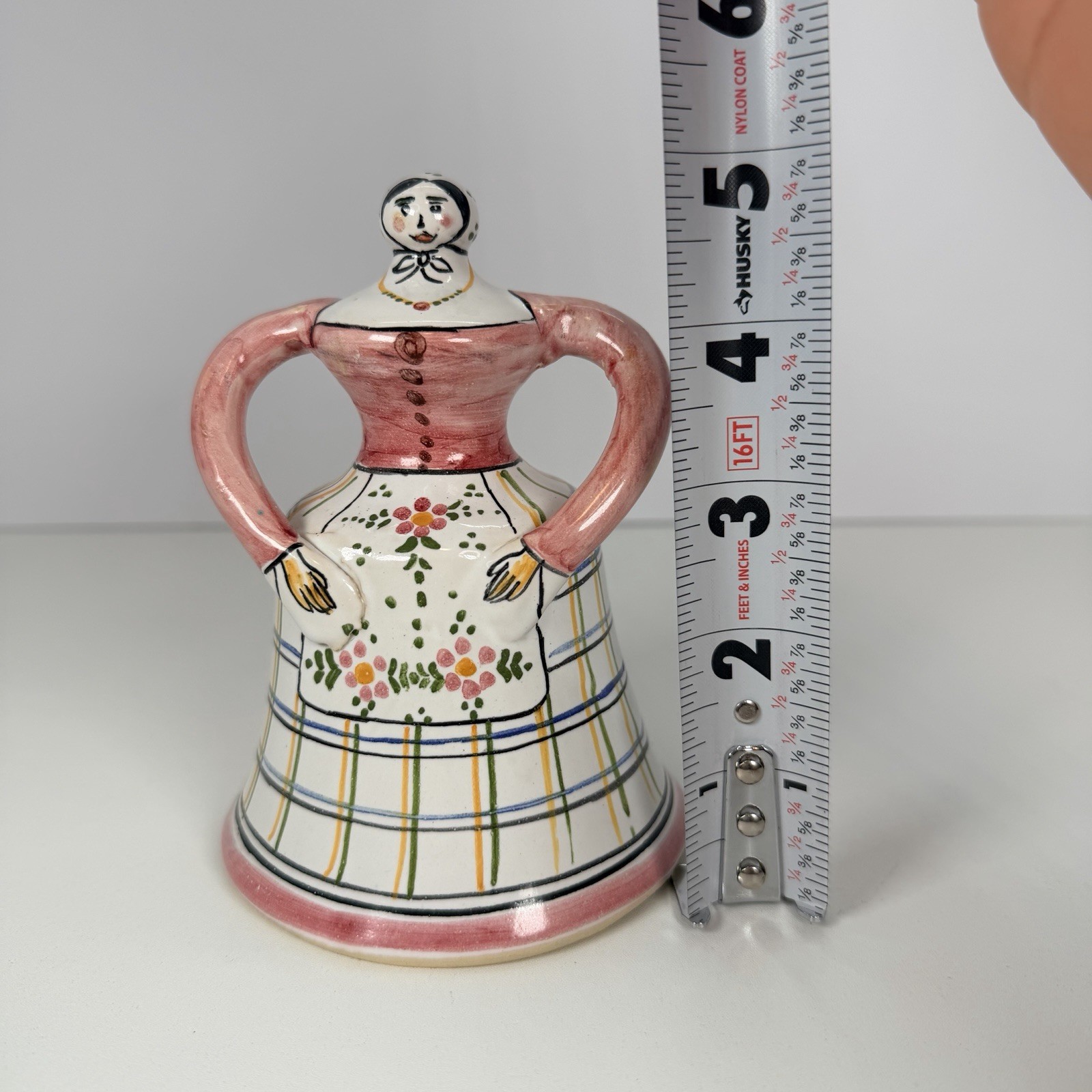 Ceramic Woman Dinner Bell Vintage hand-painted In Spain Spanish Señorita Pink