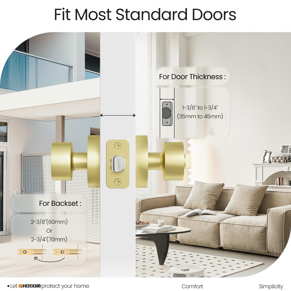 HOSOM Gold Door Knobs with Lock and Key, Keyed Entry Knob Gold,