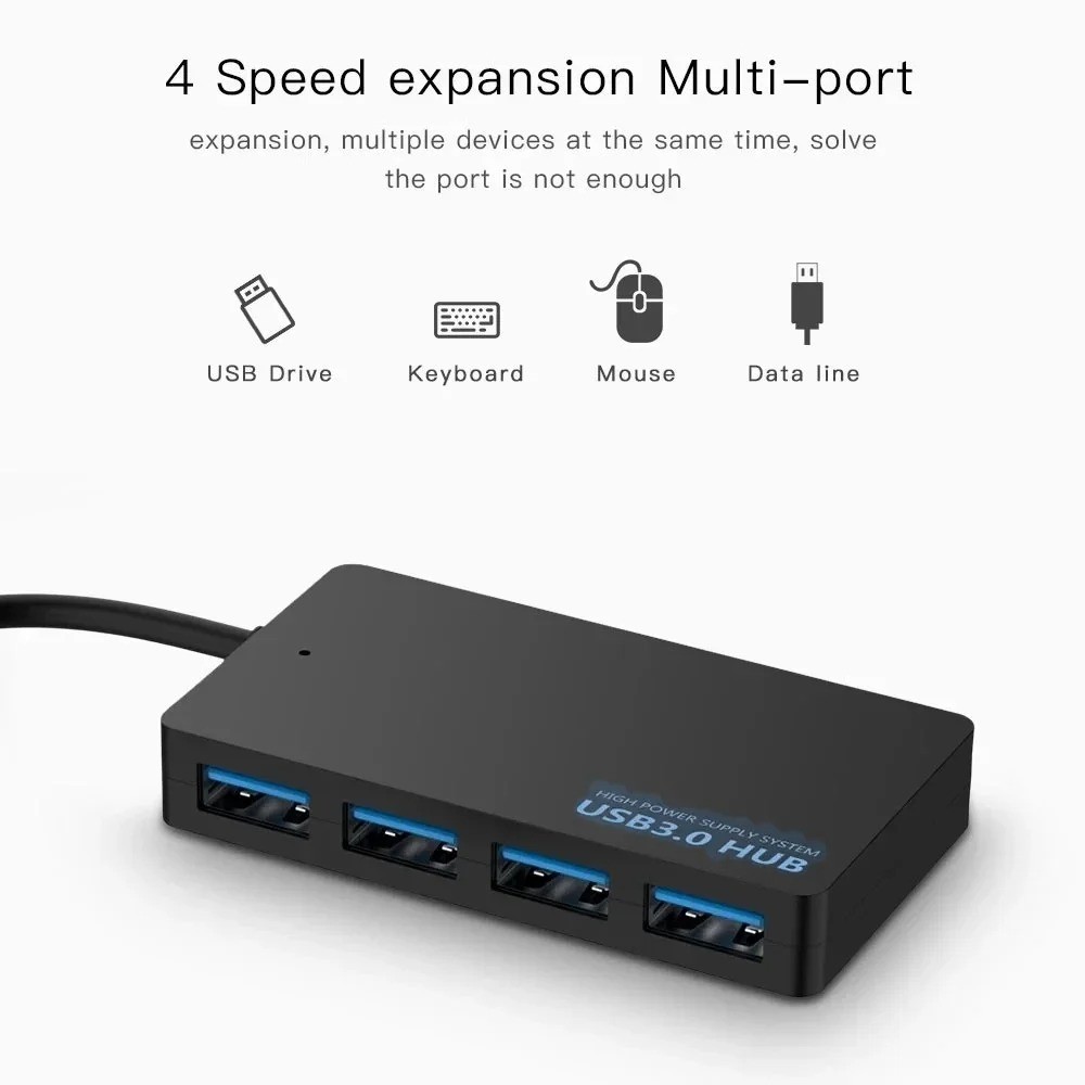 USB 3.0 Hub 4 Port High Speed Multi Port Splitter for PC Laptop Macbook PS4