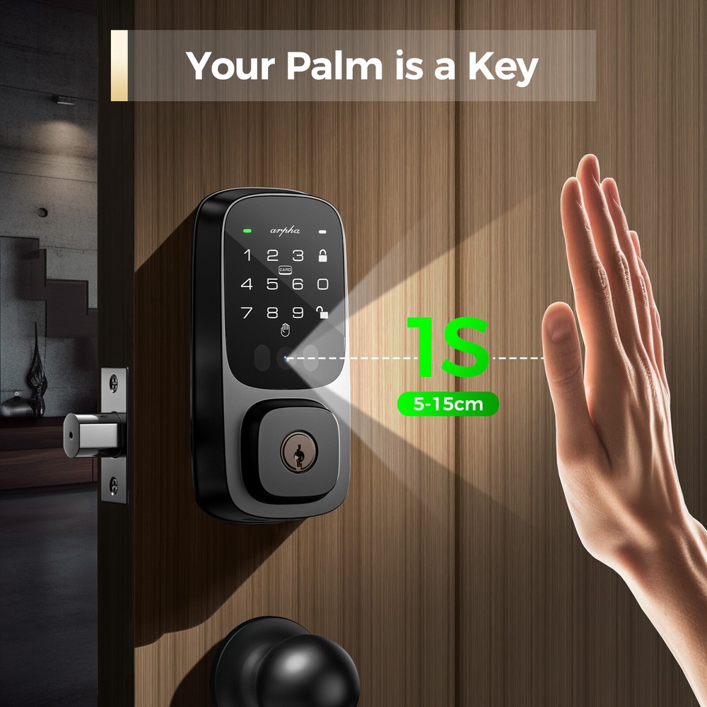 ARPHA Keyless Palm Recognition Smart Door Lock Digital Keypad Deadbolt+Knobs APP
