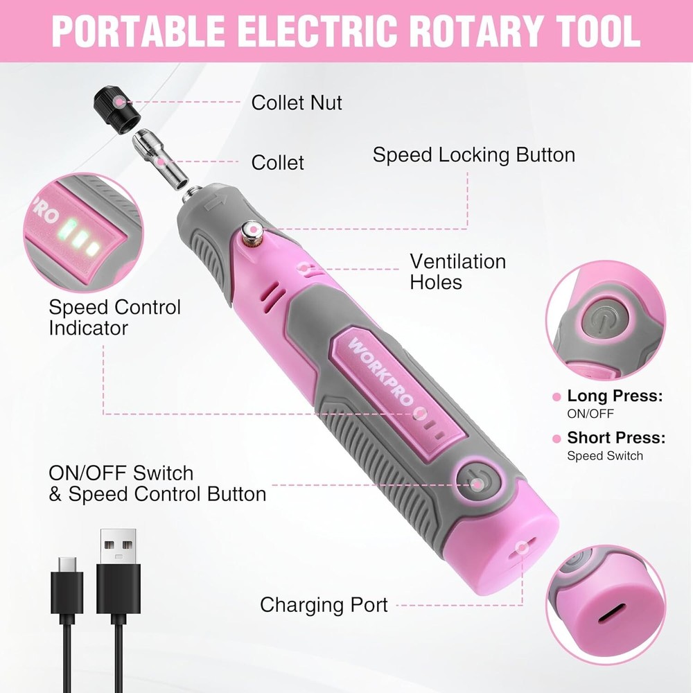 WORKPRO Cordless Rechargeable Rotary Tool Kit 71PC Accessories 3 Variable Speeds