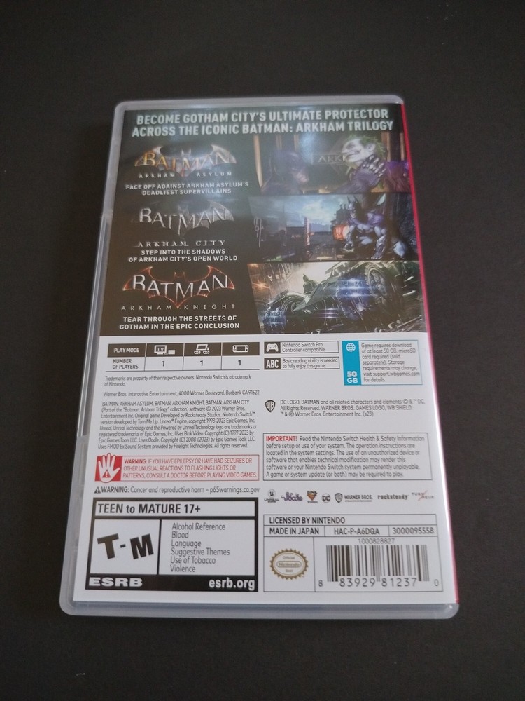 Authentic Replacement Case ONLY For Batman Arkham Trilogy - Nintendo Switch Box