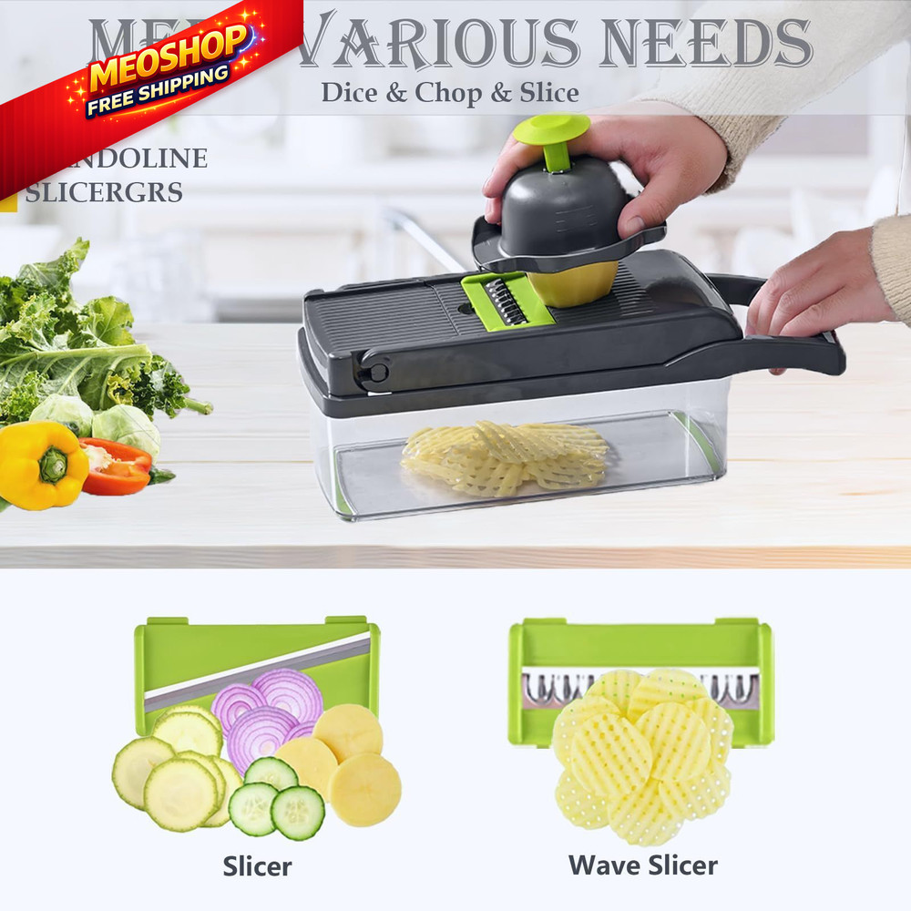 Vegetable Chopper Dicer with Container | Cheese Grater 8 Blades, Gray