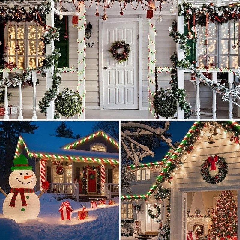 Candy Cane Christmas Rope Lights Waterproof LED String Light Timer 8 Modes Decor