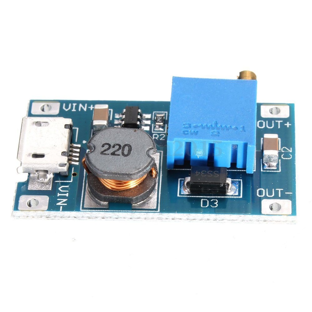MT3608 Micro-USB 2V-24V to 5V-28V 2A DC-DC Step Up Boost Converter Power Module