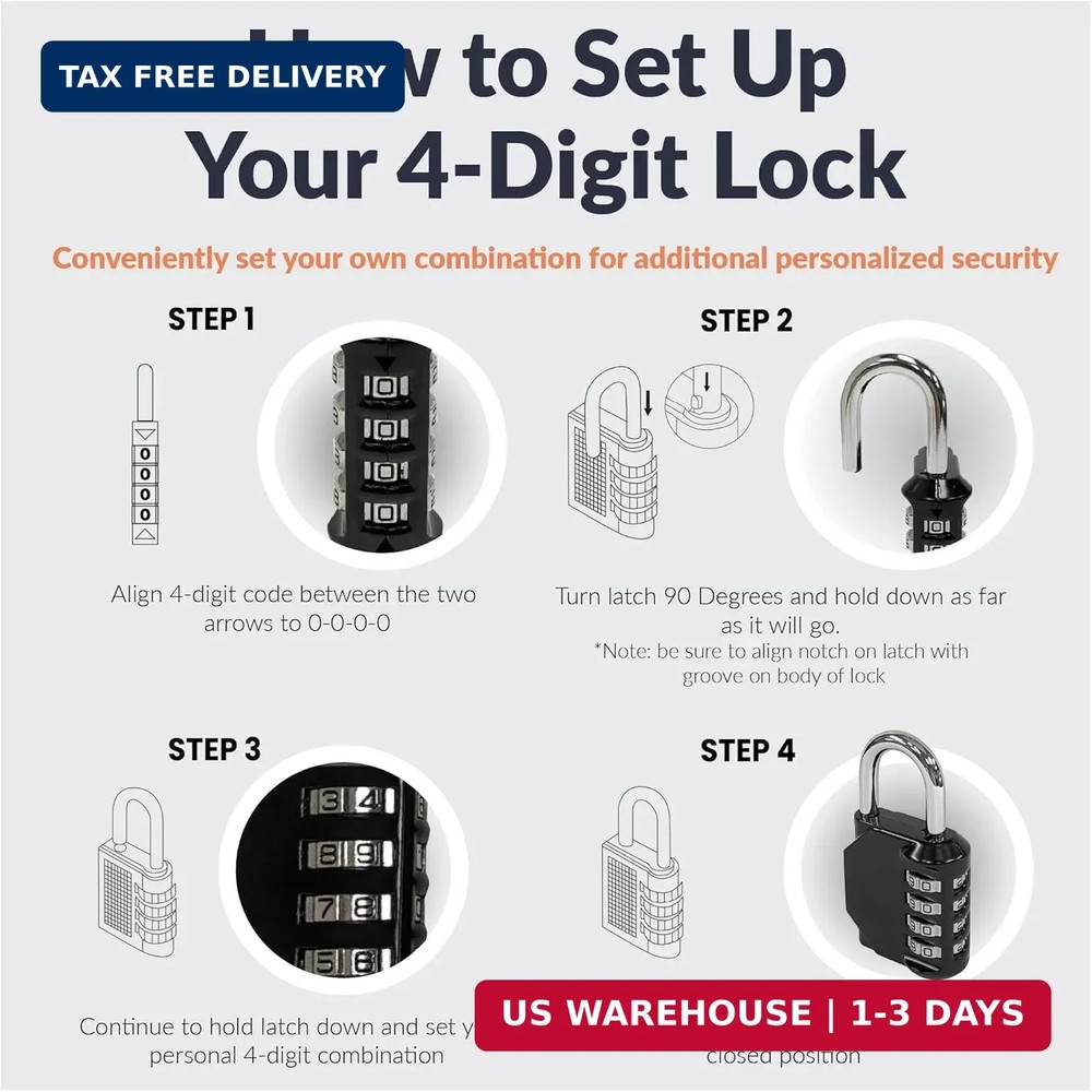 Newhouse Hardware Improved 4-Digit Combination Lock | Outdoor Waterproof Padlock