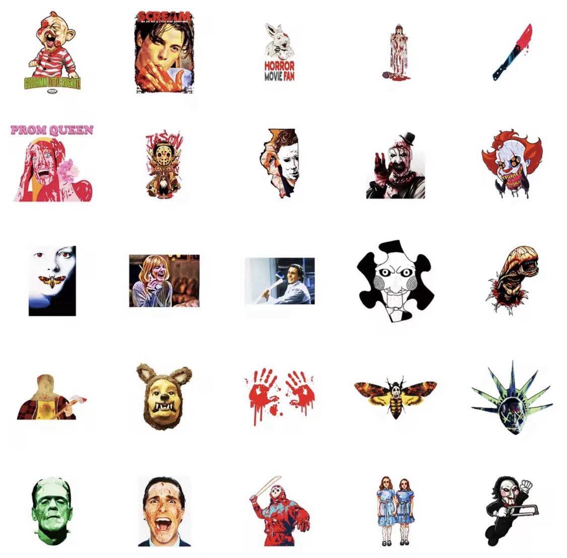 25 Piece Mix Lot 2” NEW Horror Movie Stickers Decals, Halloween Mix