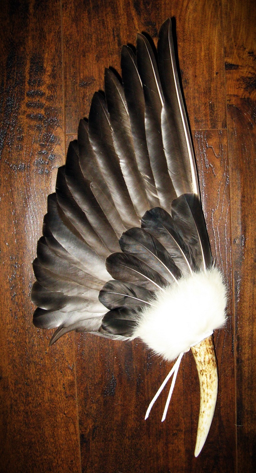 SNOW GOOSE - SILVER PHEASANT NATIVE AMERICAN SMUDGE FEATHER FAN ANTLER