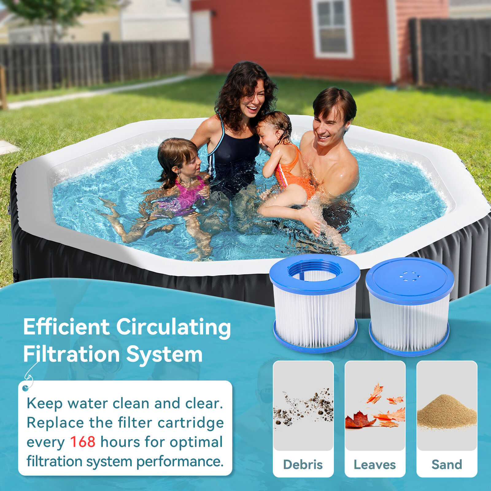 NAIZEA 6 Person Inflatable Hot Tub 75x75x25 Spa with 130 Soothing Jets and Cover