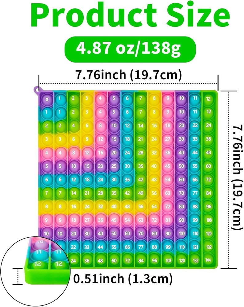 12x12 Math Pop Board for Kids - Interactive Multiplication Table Chart with...