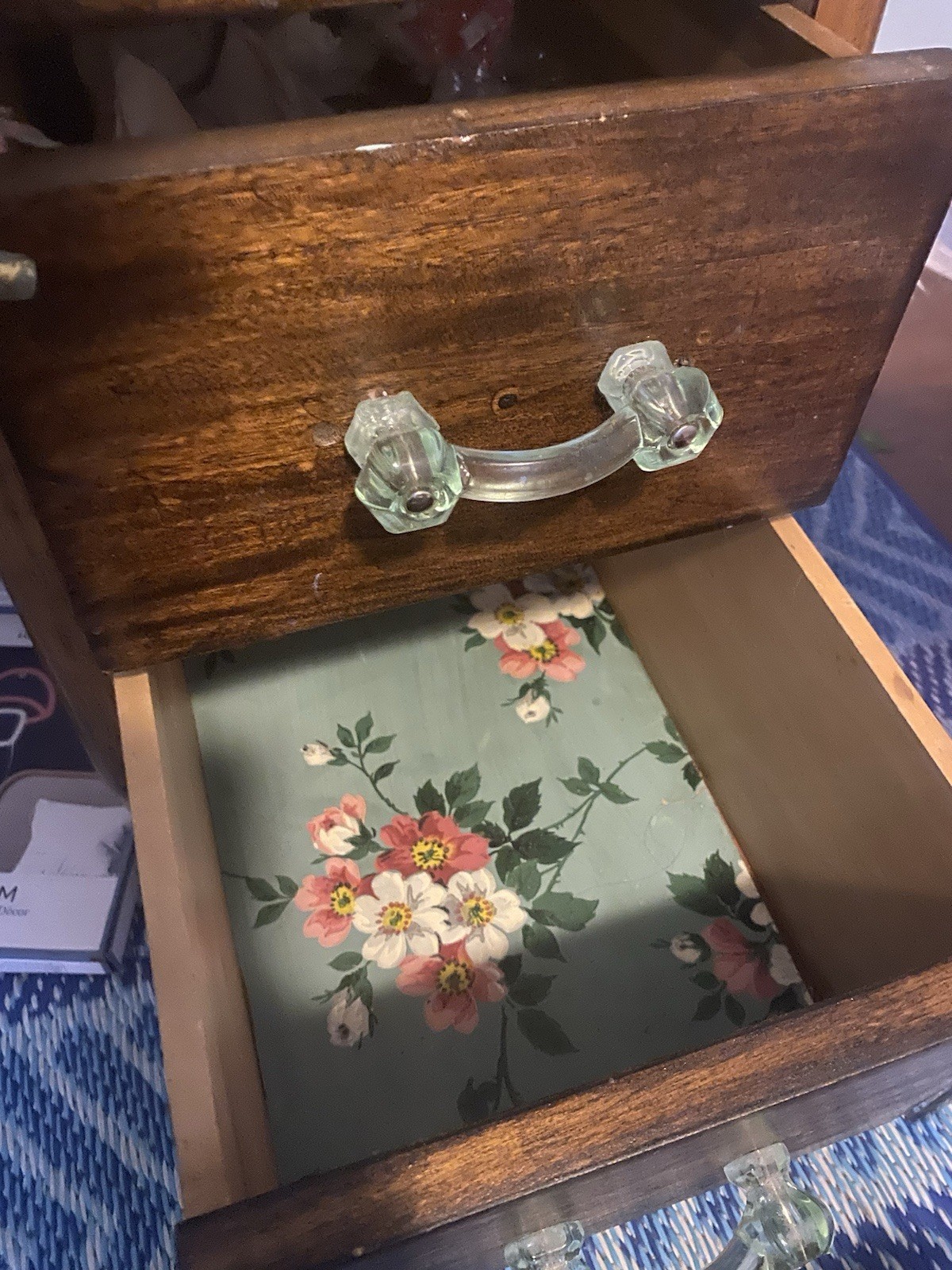 Vintage Unrestored 1930s Era Art Deco Waterfall Vanity With Round Mirror & Stool