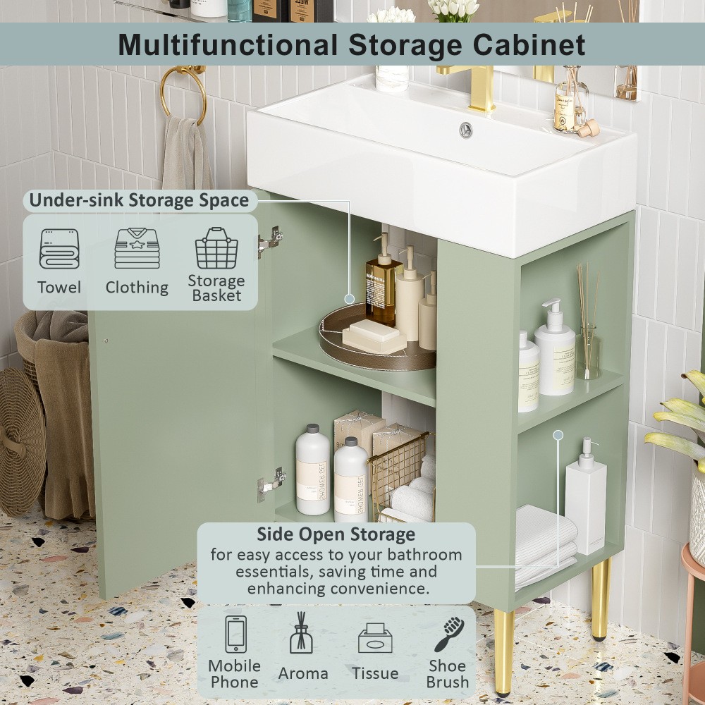 Bathroom Storage Cabinet Single Ceramic Sink Right Side Storage