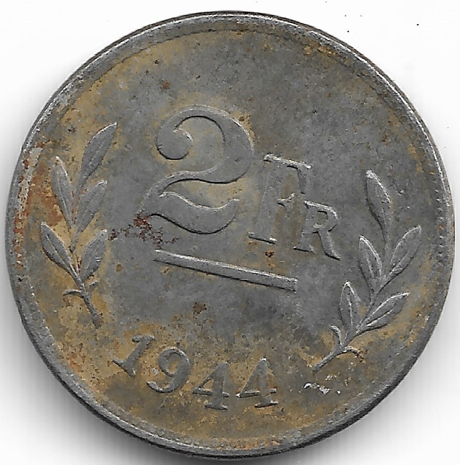 Belgium 2 Francs 1944 KM# 133