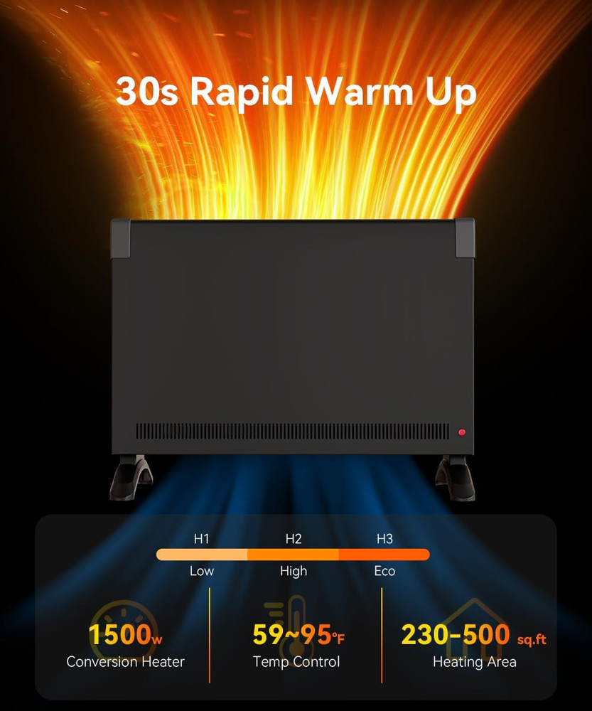 Remote-Controlled Quiet Electric Panel Heater with Timer & LED Display
