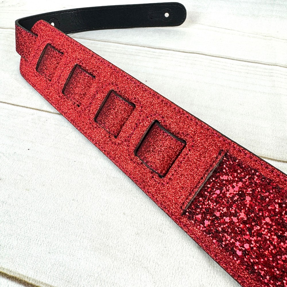 Walker And Williams GL-107 Red Ruby Slipper Glitter Bomb Padded Guitar Strap