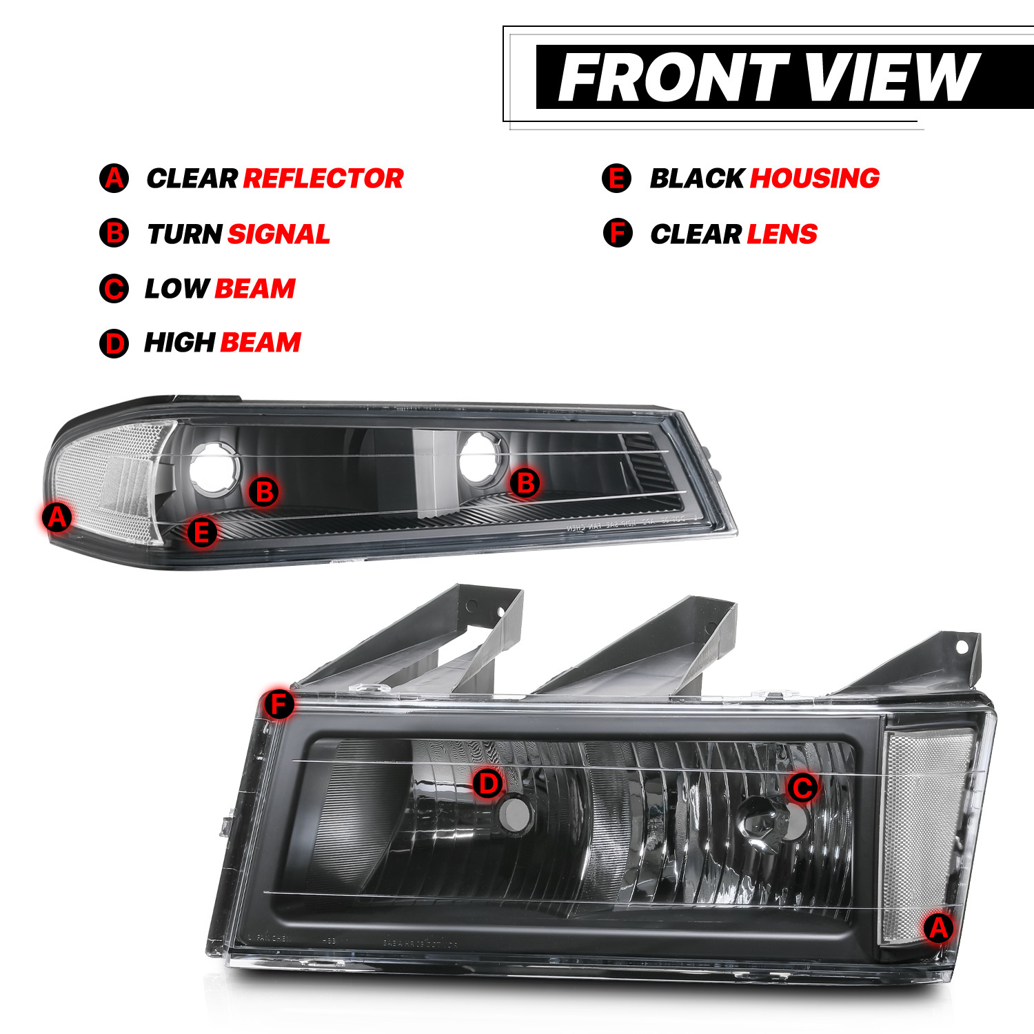 L+R Headlight Bumper Lamp for 2004-2012 Chevy/GMC Colorado/Canyon Black/Clear