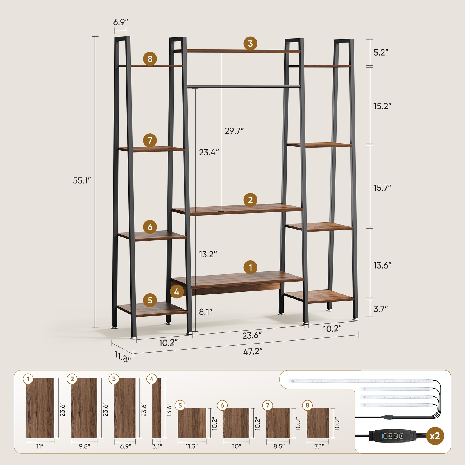 11 Tiers Plant Stand Holder Shelf with Grow Lights Tall Plant Display Rack Metal