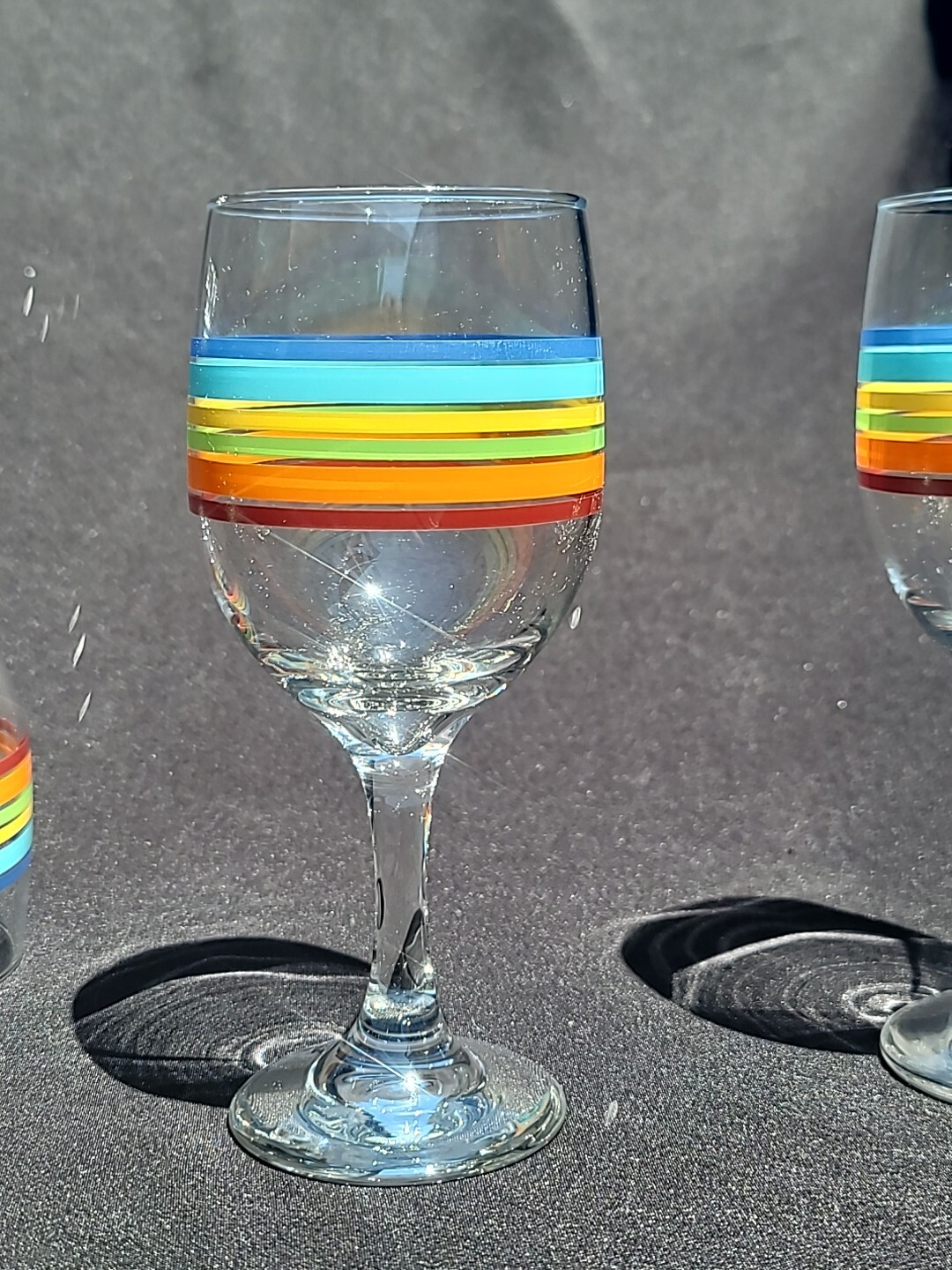 Set of 4 Vintage Libbey Mambo Fiesta Striped Summer Wine Glasses Goblet Rainbow