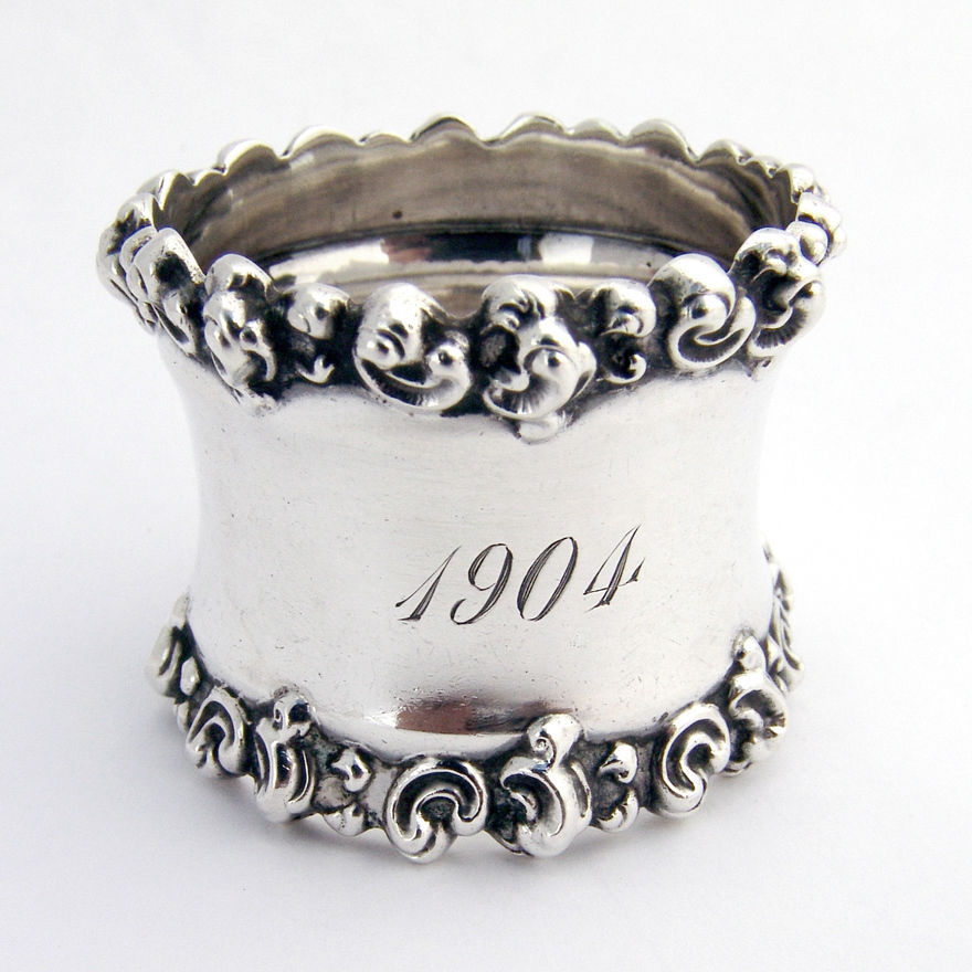 Applied Scroll High Relief Ornate Napkin Ring Sterling Silver CGC 1904