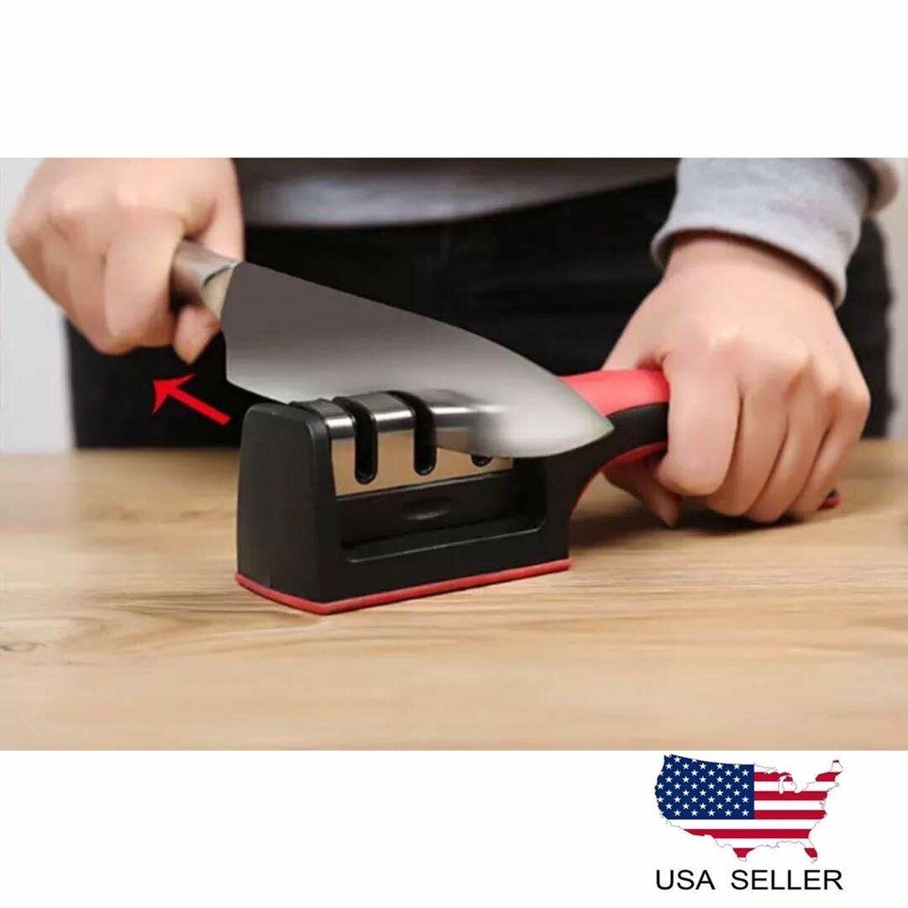 KNIFE SHARPENER PROFESSIONAL Heavy Duty Ceramic Tungsten 3 Step Chef Premium