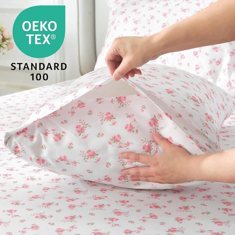 Lightweight Microfiber Sheet Set Deep Pocket Floral Pattern Breathable Easy Care