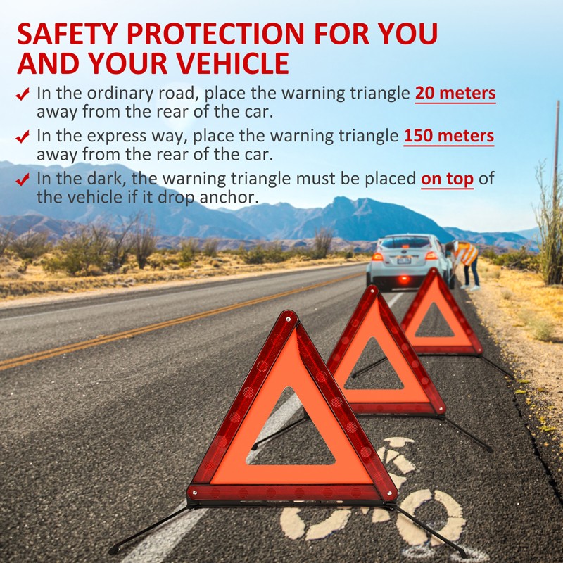 17" DOT Approved 3PCS Emergency Warning Triangles for Safety Triangle Reflective