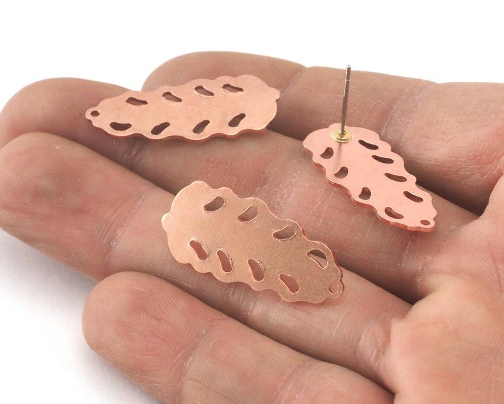 1 pair Leaf Earring Stud Posts raw Copper 30mm 4234