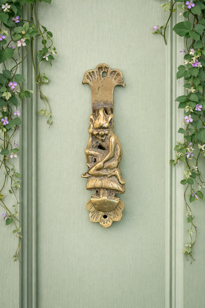 Antique Solid Brass Pixie Door Knocker English Folk Fairy Figural Hardware