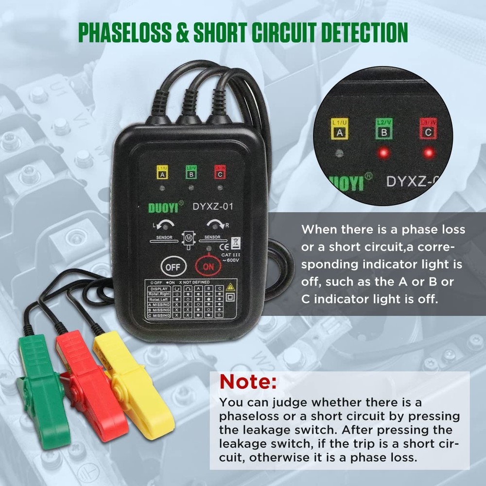 Phase Rotation Meter 3 Phase Sequence & Motor Rotation Tester, Non Voltage Te...