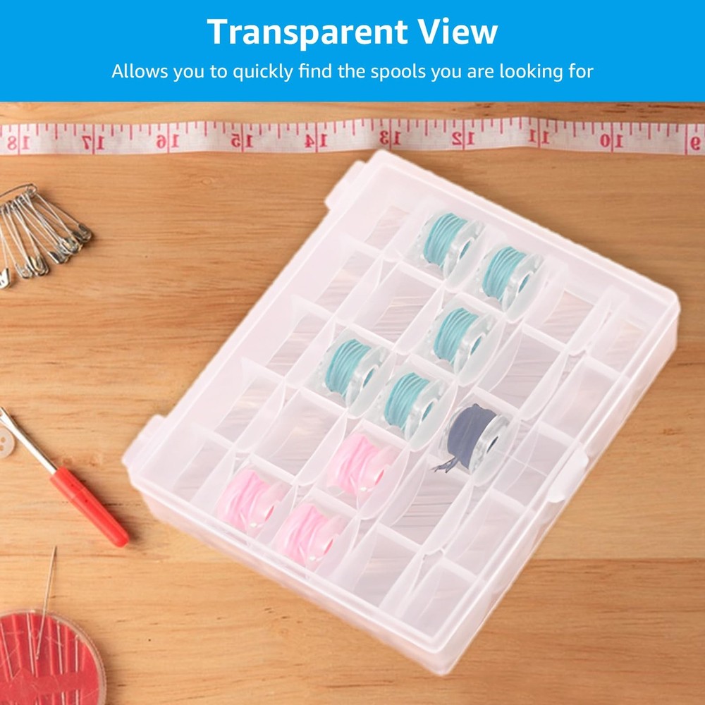12PCS Plastic Empty Bobbin Storage Case, 25 Slots, Transparent, Organizer