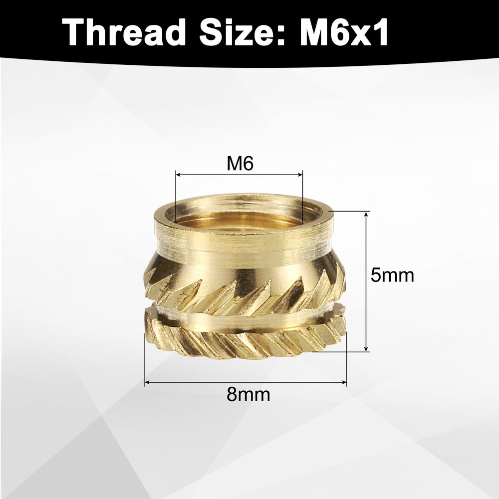 50pcs M6 Threaded Inserts Brass Heat Set Insert M6x5mm OD 8mm Knurled Nuts