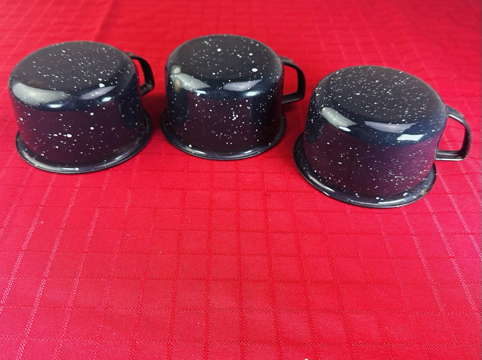 Set of 3 Black Speckled Enamelware Metal Camping Coffee Mugs Cups MCM Speckle