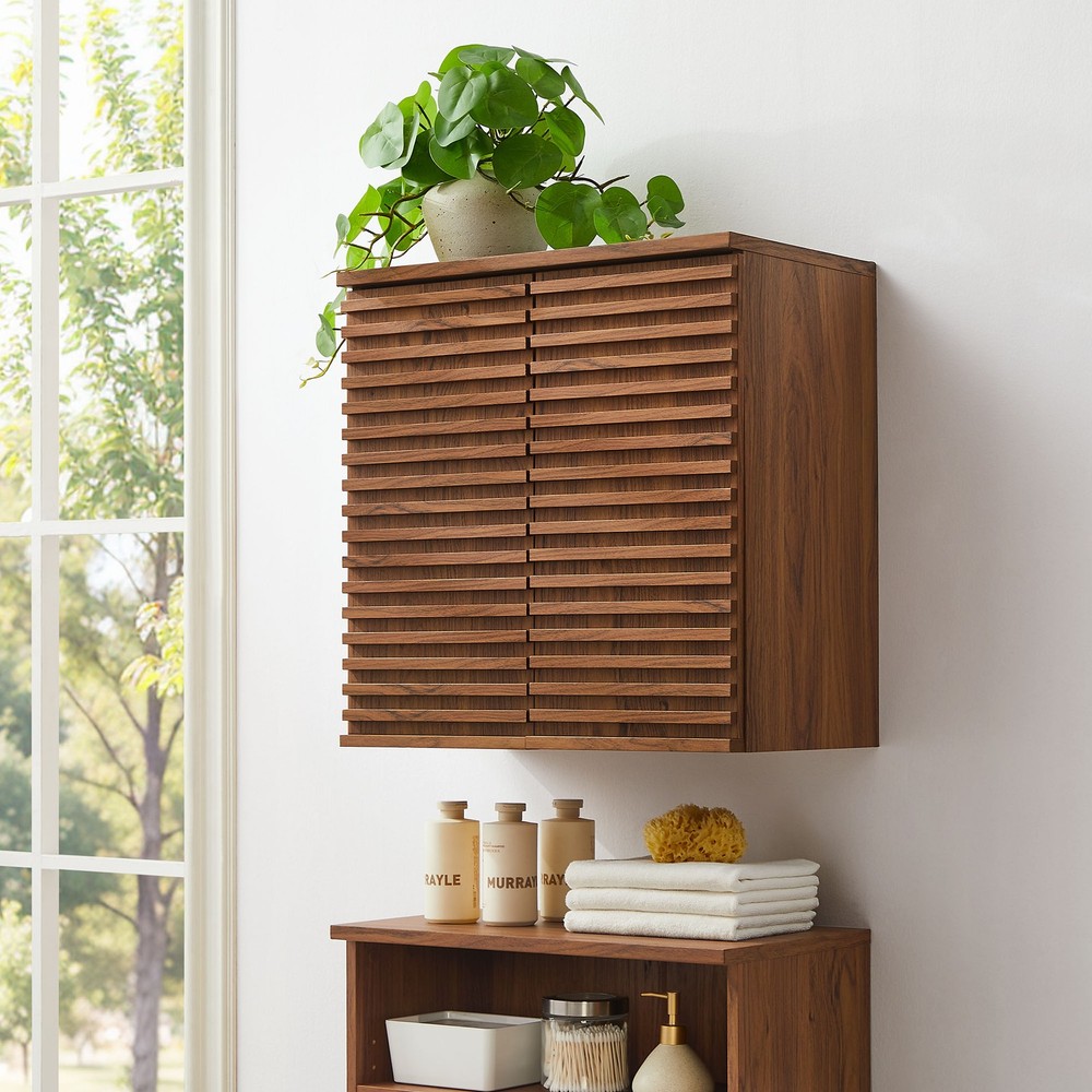 Render Wall Mounted Bathroom Cabinet in Walnut