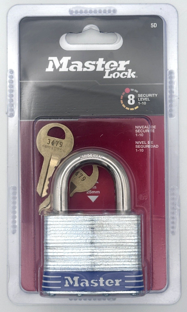 Master Lock Padlock Model 5D Security Level 8, 1" Shackle Clearance