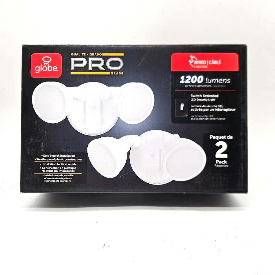 2 Pack Globe Electric 2-Head Integrated LED Security Flood Light 1200Lm 100W